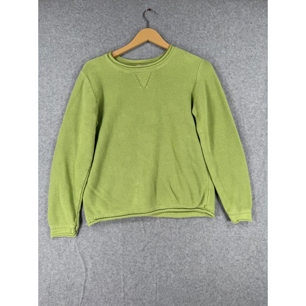 Coldwater Creek S Sweater Lime Green Cotton Seed Stitch V-Neck Detail